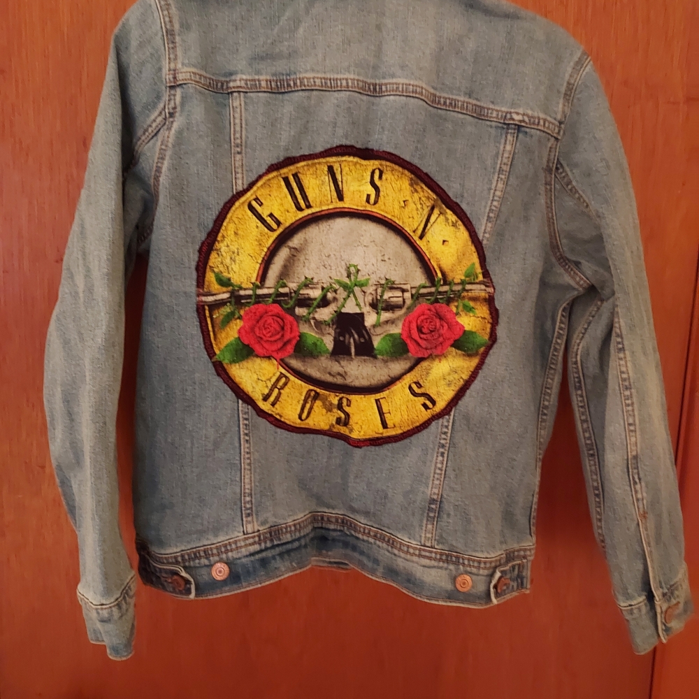 Custom Old Navy Blue Jean Jacket with Guns N' Roses Patch
